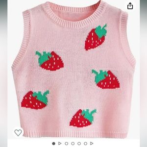 Pink Strawberry Sweater Vest | Cute Knit Crop Top | Size S